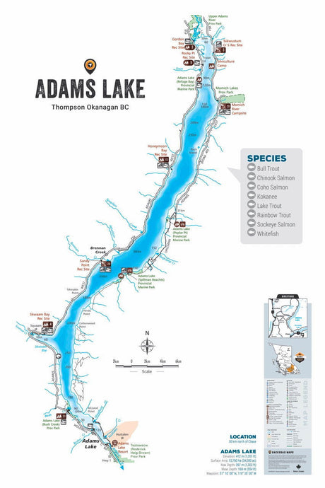 FTOBC23 Adams Lake - Wall Map - Backroad Maps