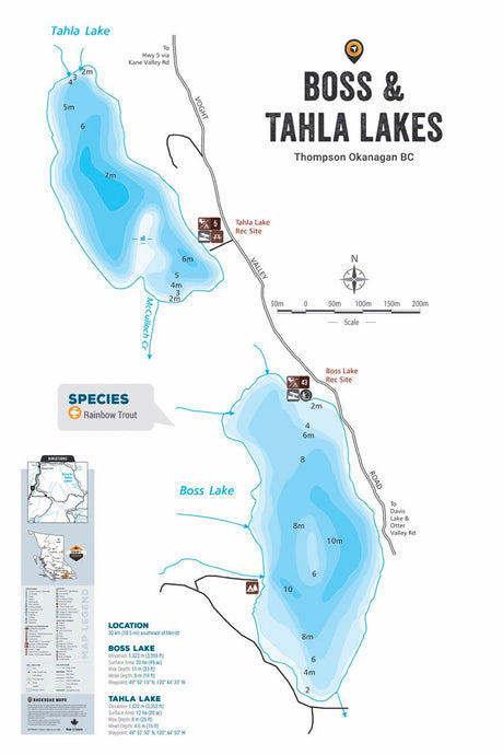 FTOBC36 Boss & Tahla Lakes - Wall Map - Backroad Maps