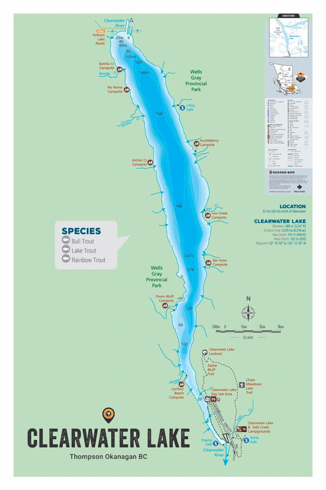 FTOBC44 Clearwater Lake - Wall Map - Backroad Maps