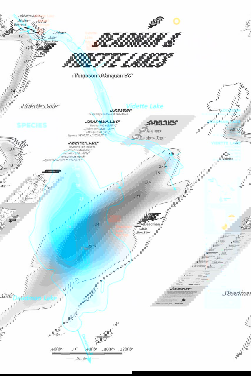 FTOBC52 Deadman & Vidette Lakes - Wall Map - Backroad Maps
