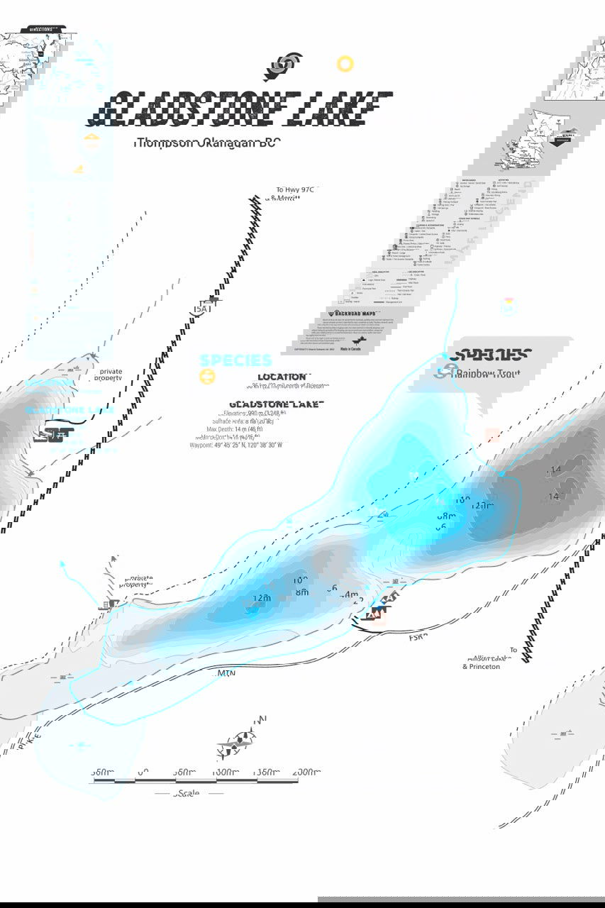 FTOBC67 Gladstone Lake - Wall Map - Backroad Maps