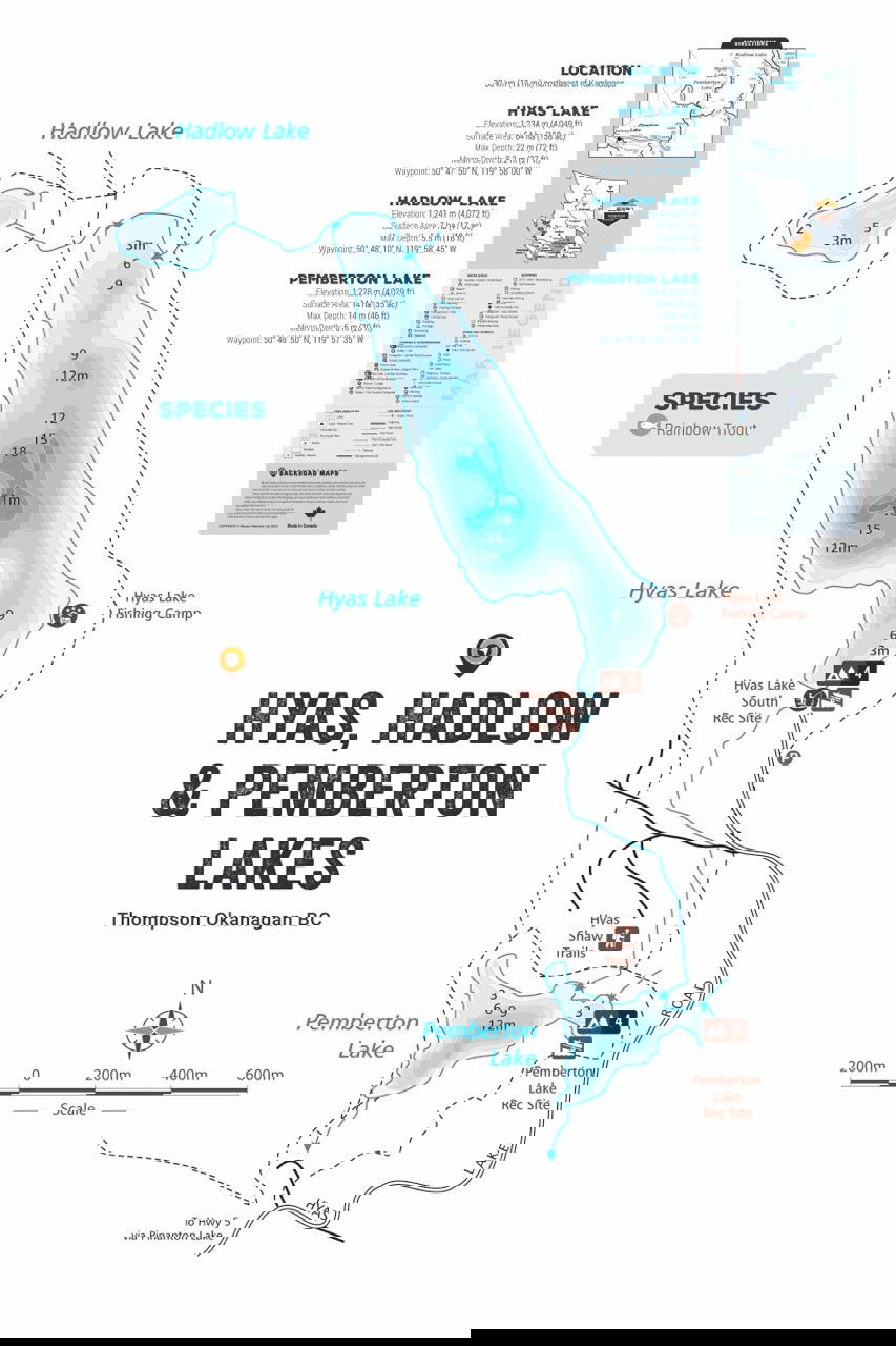 FTOBC91 Hyas, Hadlow & Pemberton Lakes - Wall Map - Backroad Maps