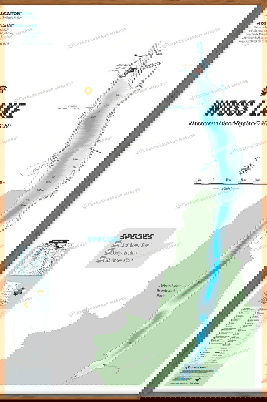 FVIBC159 Woss Lake - Wall Map - Backroad Maps