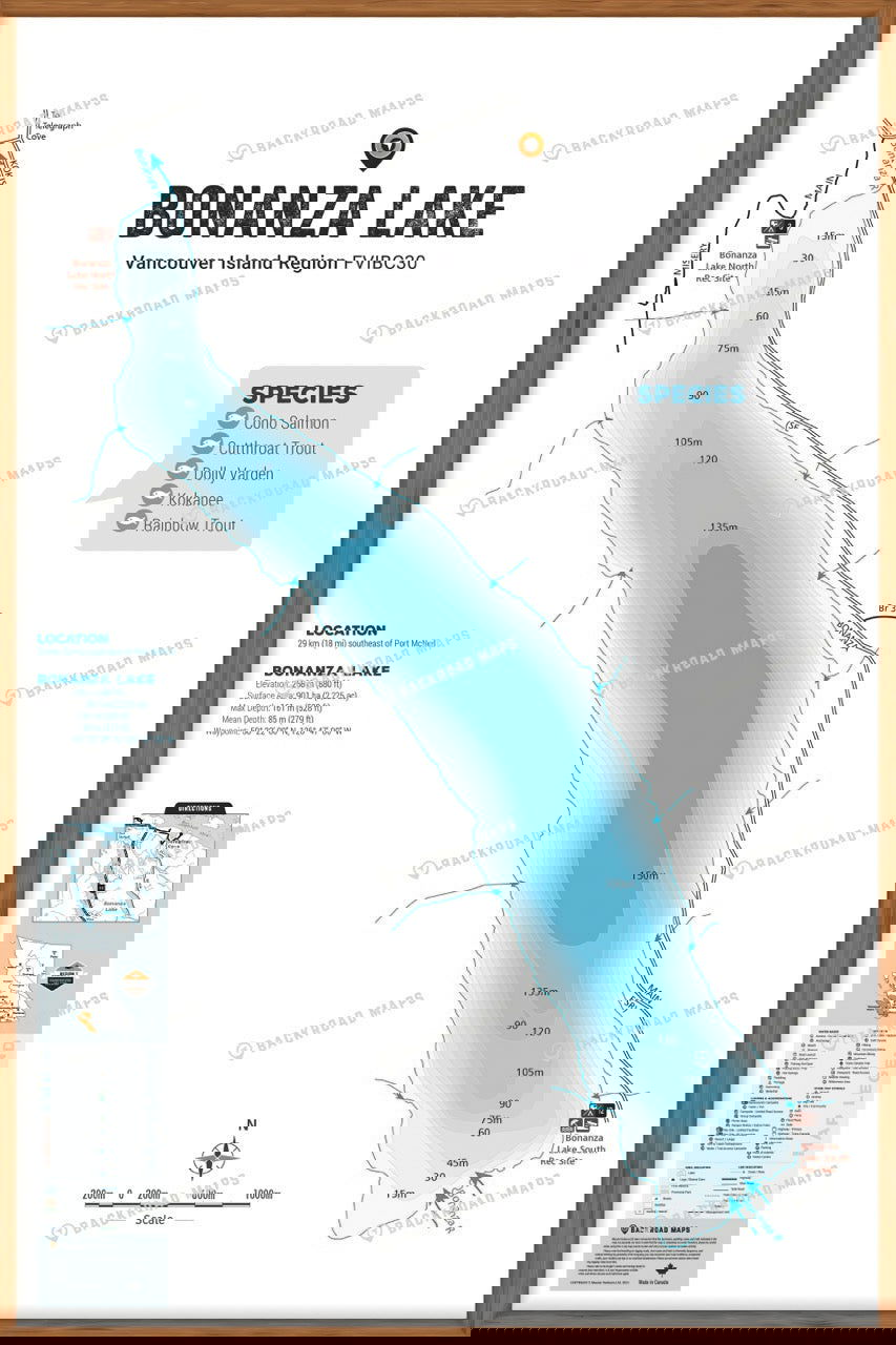 FVIBC30 Bonanza Lake - Wall Map - Backroad Maps