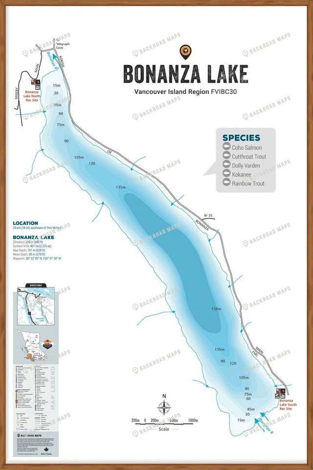 FVIBC30 Bonanza Lake - Wall Map - Backroad Maps