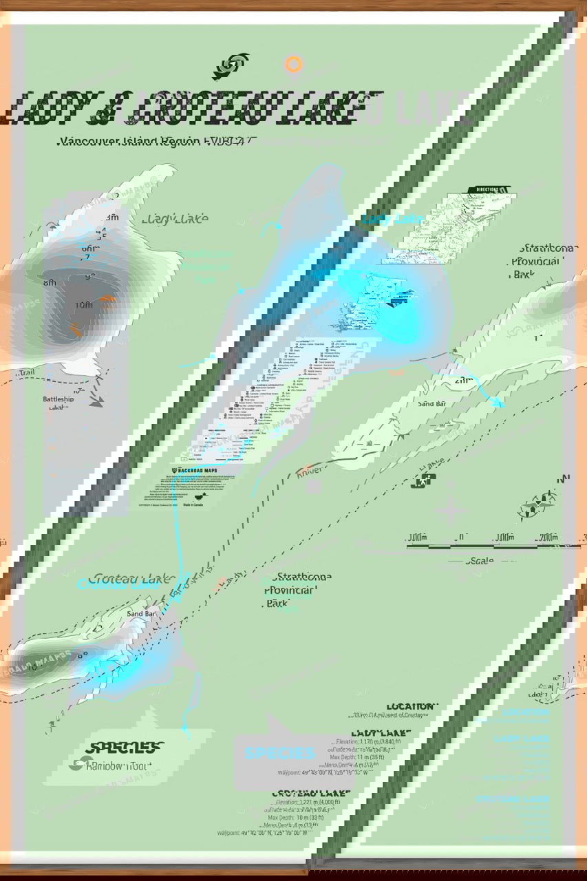 FVIBC47 Croteau & Lady Lakes - Wall Map - Backroad Maps