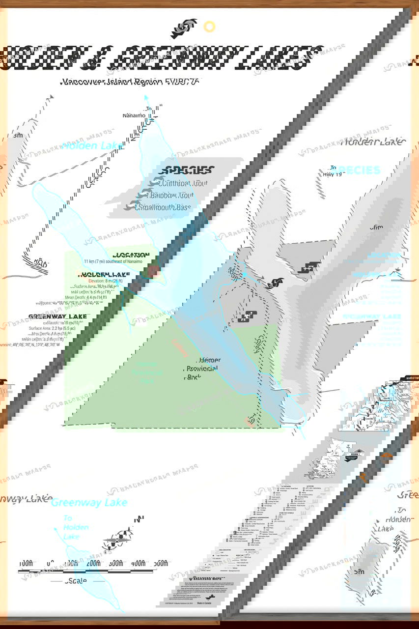 FVIBC76 Holden & Greenway Lakes - Wall Map - Backroad Maps