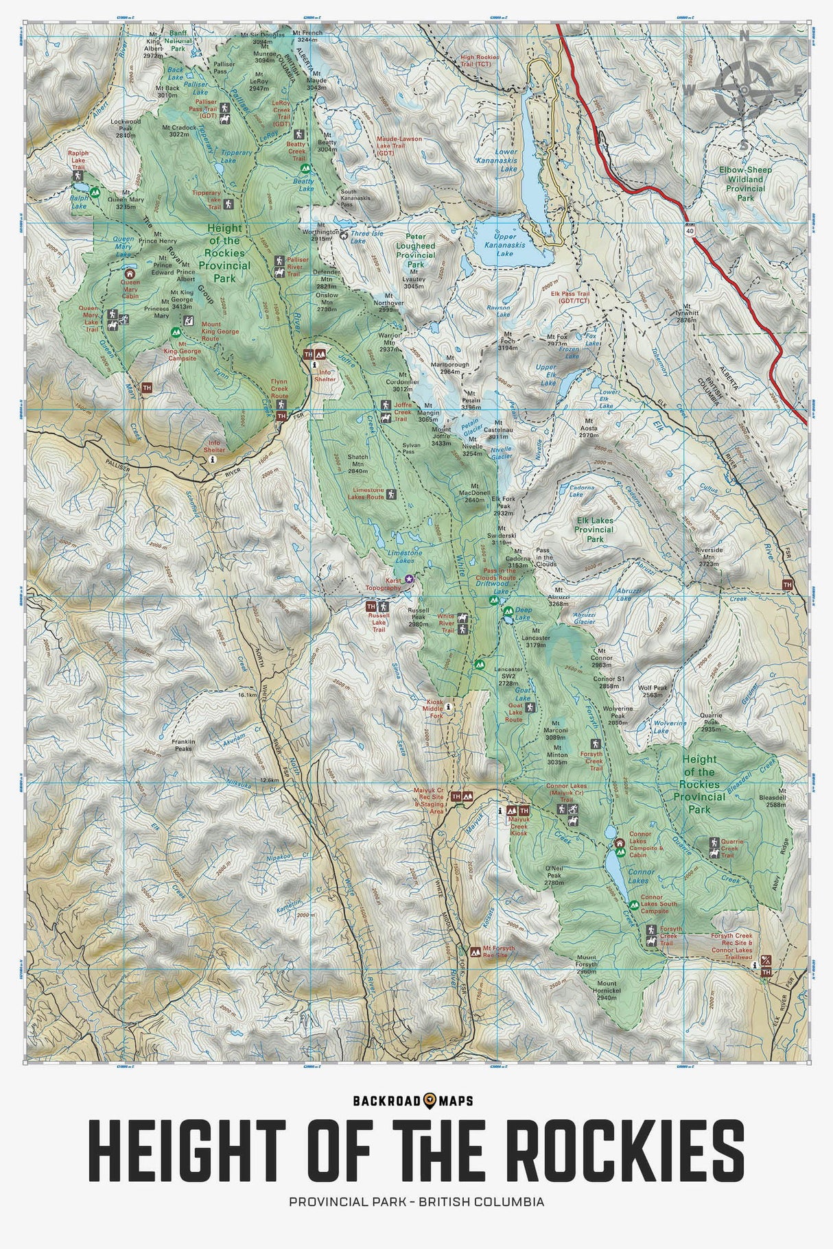Height of the Rockies Provincial Park BC - Wall Map - Backroad Maps