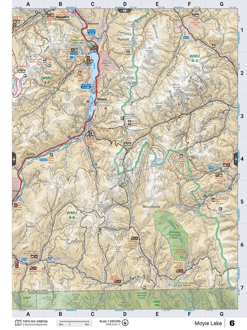 KRBC06 Wall Map - Moyie Lake - Backroad Maps