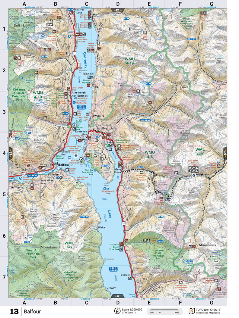 KRBC13 TOPO Map - Kootenay Lake - Backroad Maps