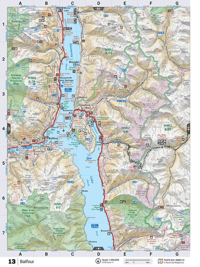 KRBC13 Wall Map - Kootenay Lake - Backroad Maps