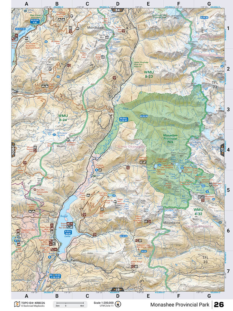 KRBC26 Wall Map - Monashee Provincial Park - Backroad Maps