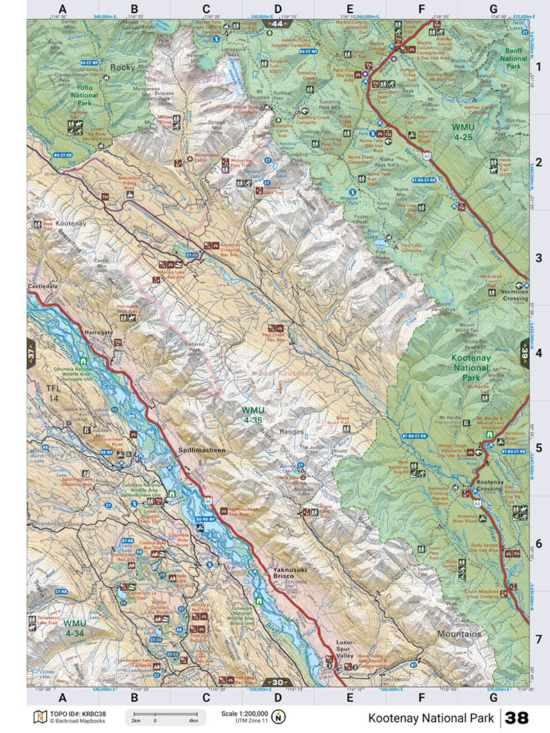 KRBC38 Wall Map - Kootenay National Park - Backroad Maps
