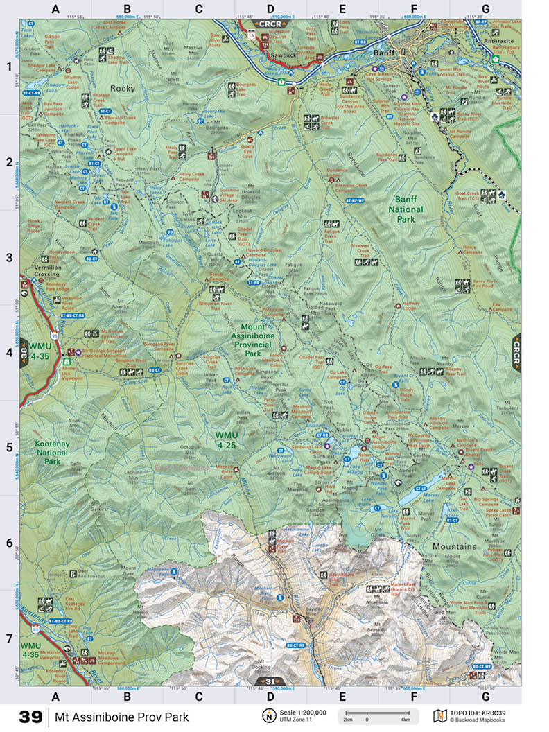 KRBC39 Wall Map - Mt Assiniboine Prov Park - Backroad Maps