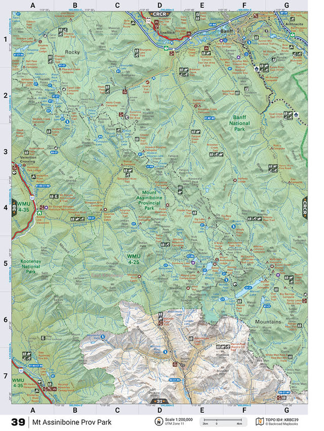 KRBC39 Wall Map - Mt Assiniboine Prov Park - Backroad Maps