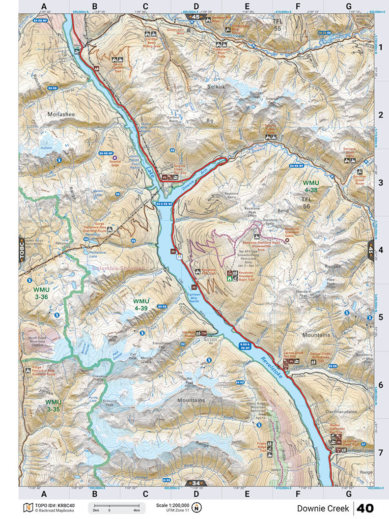 KRBC40 TOPO Map - Downie Creek - Backroad Maps