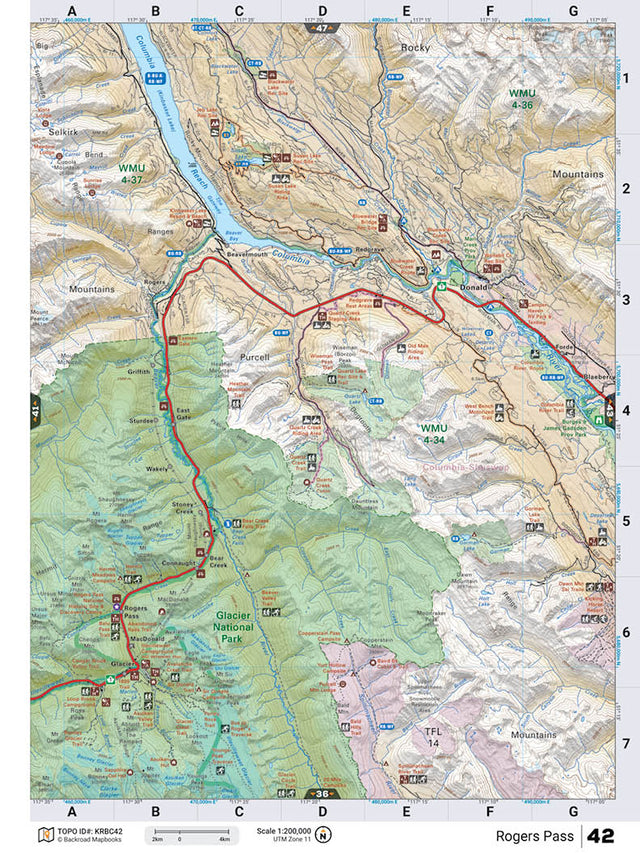 KRBC42 Wall Map - Rogers Pass - Backroad Maps
