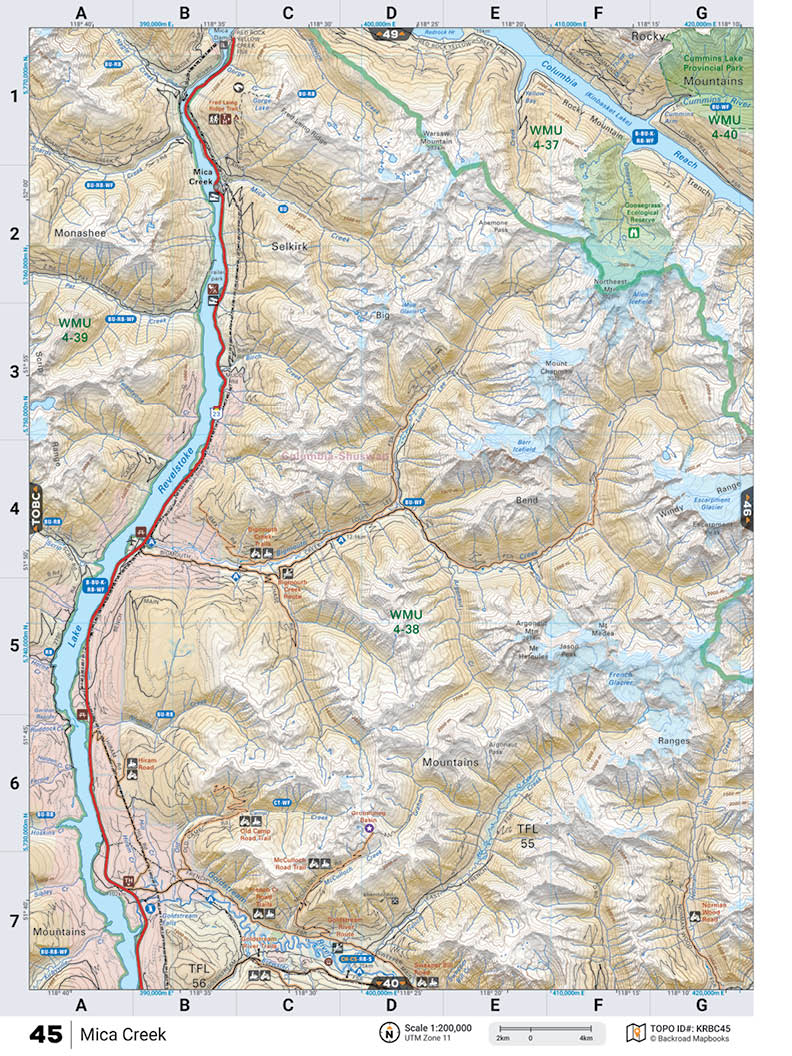 KRBC45 Wall Map - Mica Creek - Backroad Maps