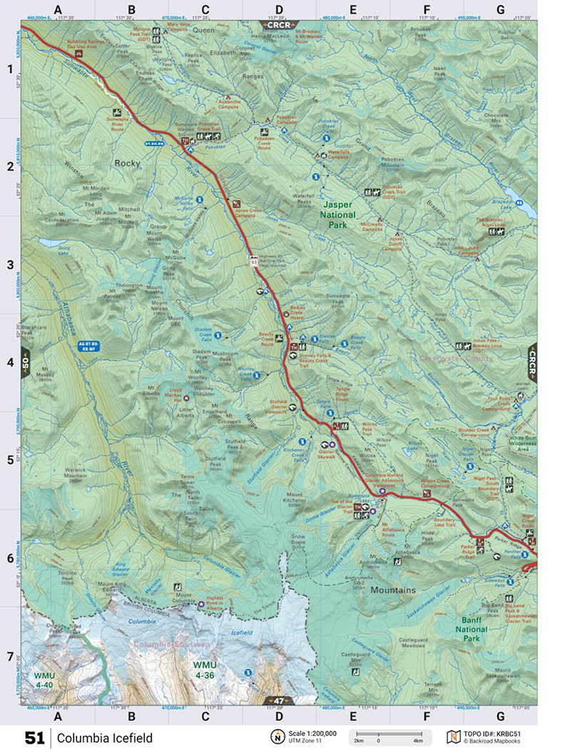 KRBC51 Wall Map - Columbia Icefield - Backroad Maps