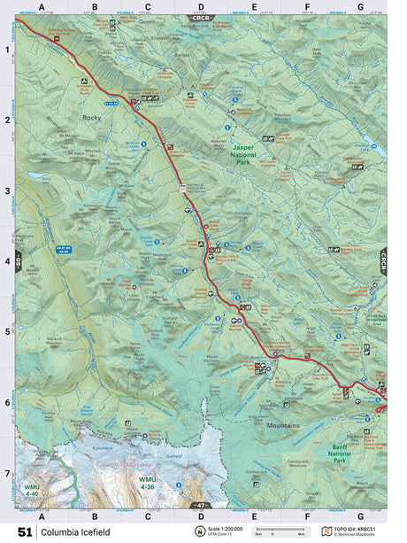 KRBC51 Wall Map - Columbia Icefield - Backroad Maps