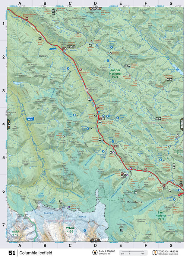 KRBC51 Wall Map - Columbia Icefield - Backroad Maps