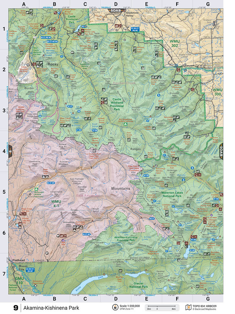 KRBC9 Wall Map - Akamina-Kishinena Park - Backroad Maps