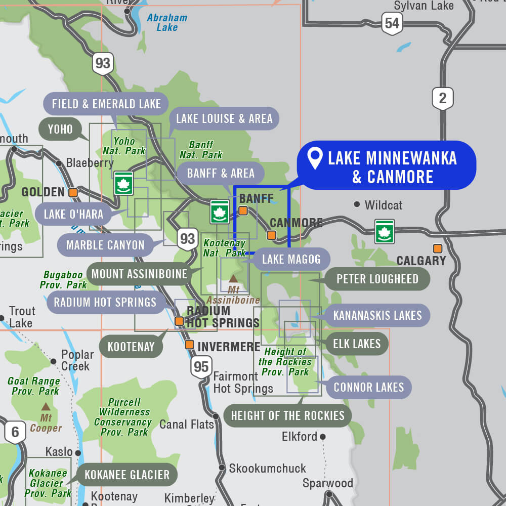 Lake Minnewanka & Canmore (Banff National Park Alberta) - Destination Map - Backroad Maps