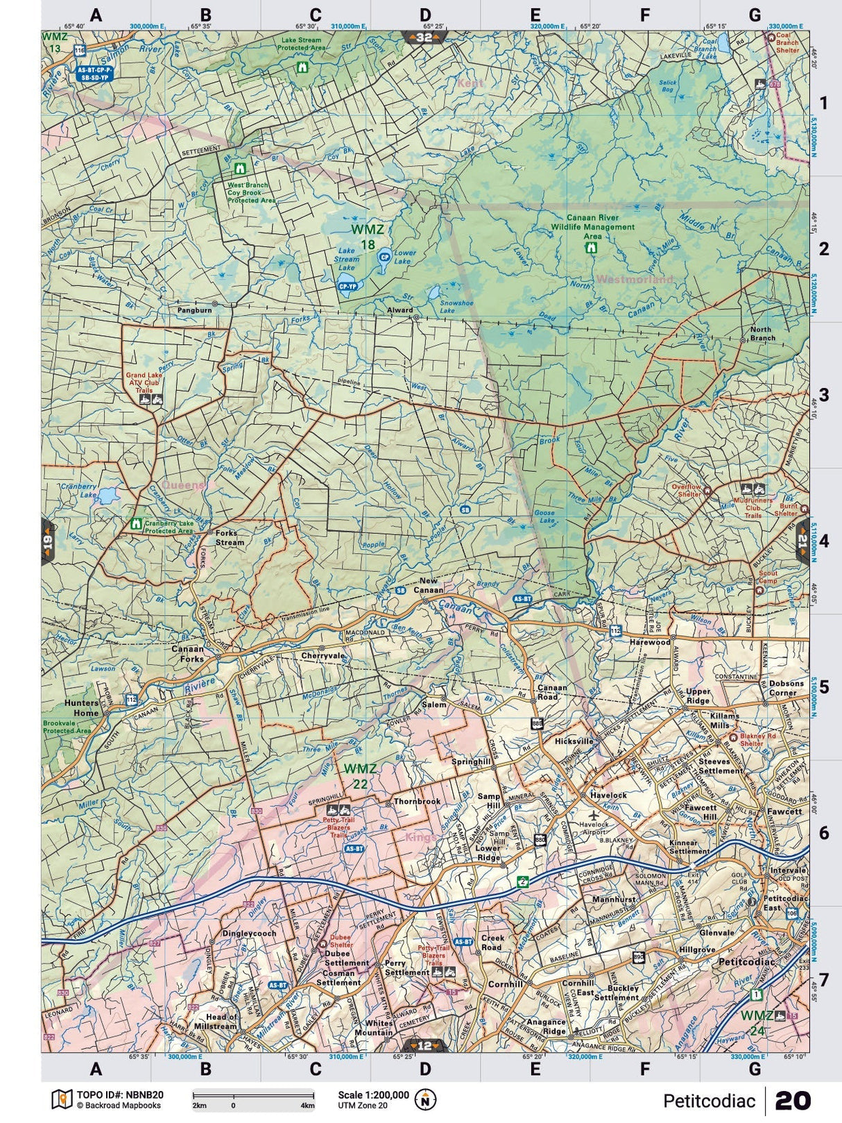 NBNB20 TOPO Map - Petitcodiac - Backroad Maps