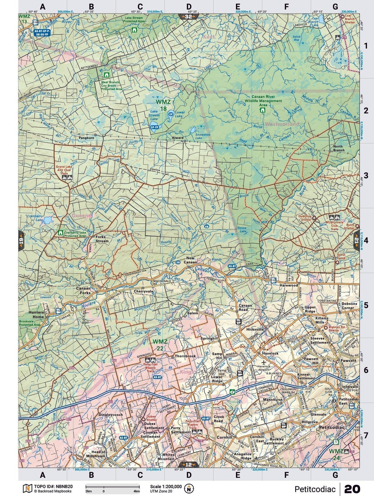 NBNB20 Wall Map - Petitcodiac - Backroad Maps