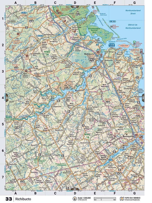 NBNB33 Wall Map - Richibucto - Backroad Maps