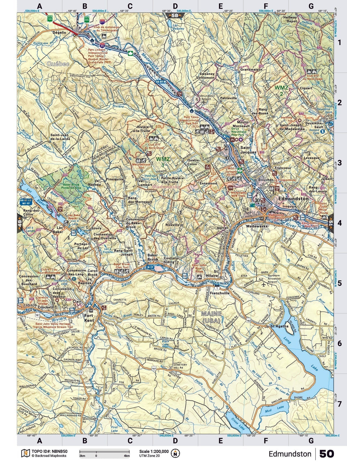 NBNB50 Wall Map - Edmundston - Backroad Maps