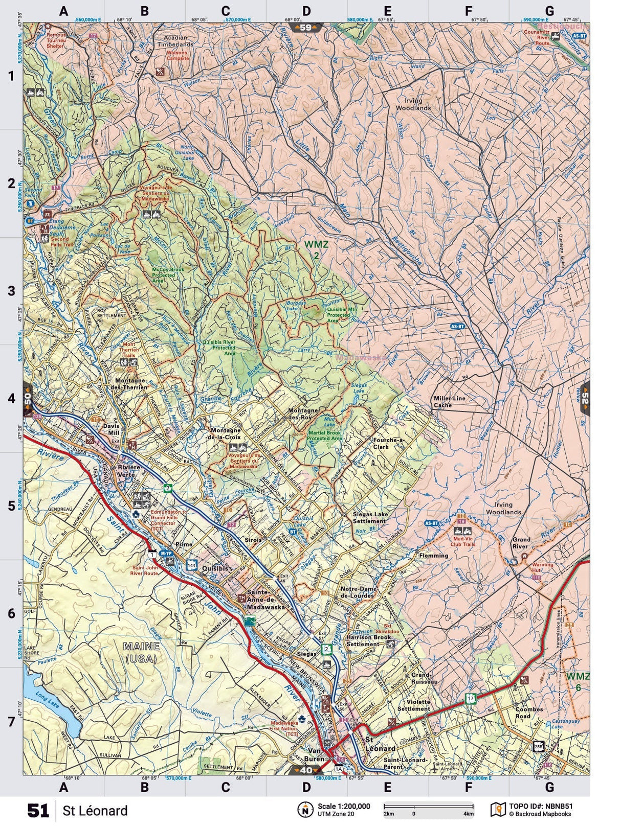 NBNB51 TOPO Map - St Leonard - Backroad Maps