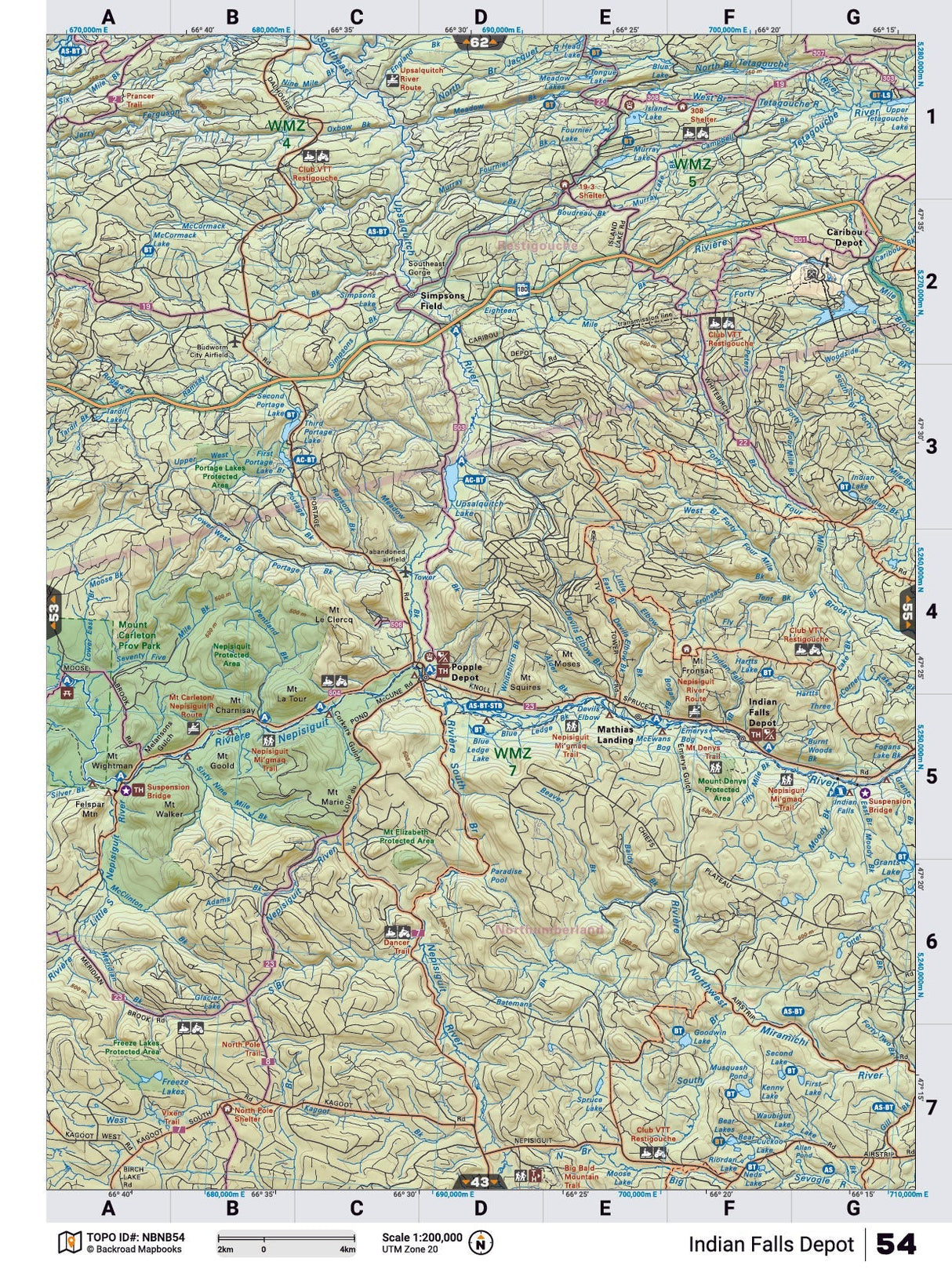 NBNB54 TOPO Map - Indian Falls Depot - Backroad Maps