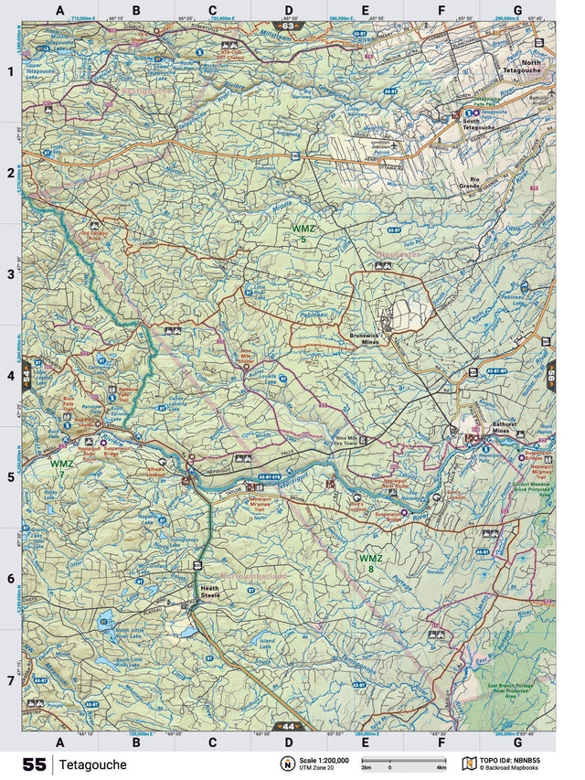 NBNB55 Wall Map - Tetagouche - Backroad Maps