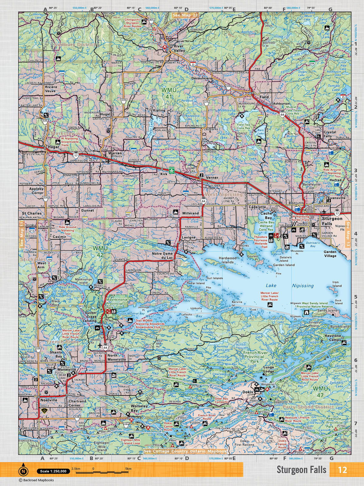 NEON12 Wall Map - Sturgeon Falls - Backroad Maps