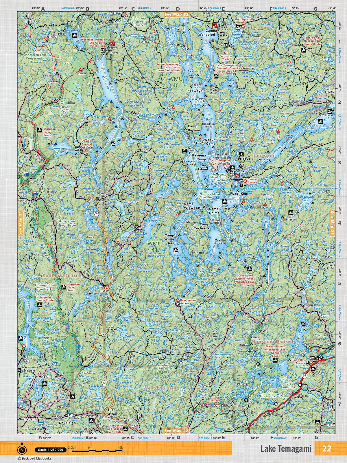 NEON22 TOPO Map - Lake Temagami - Backroad Maps