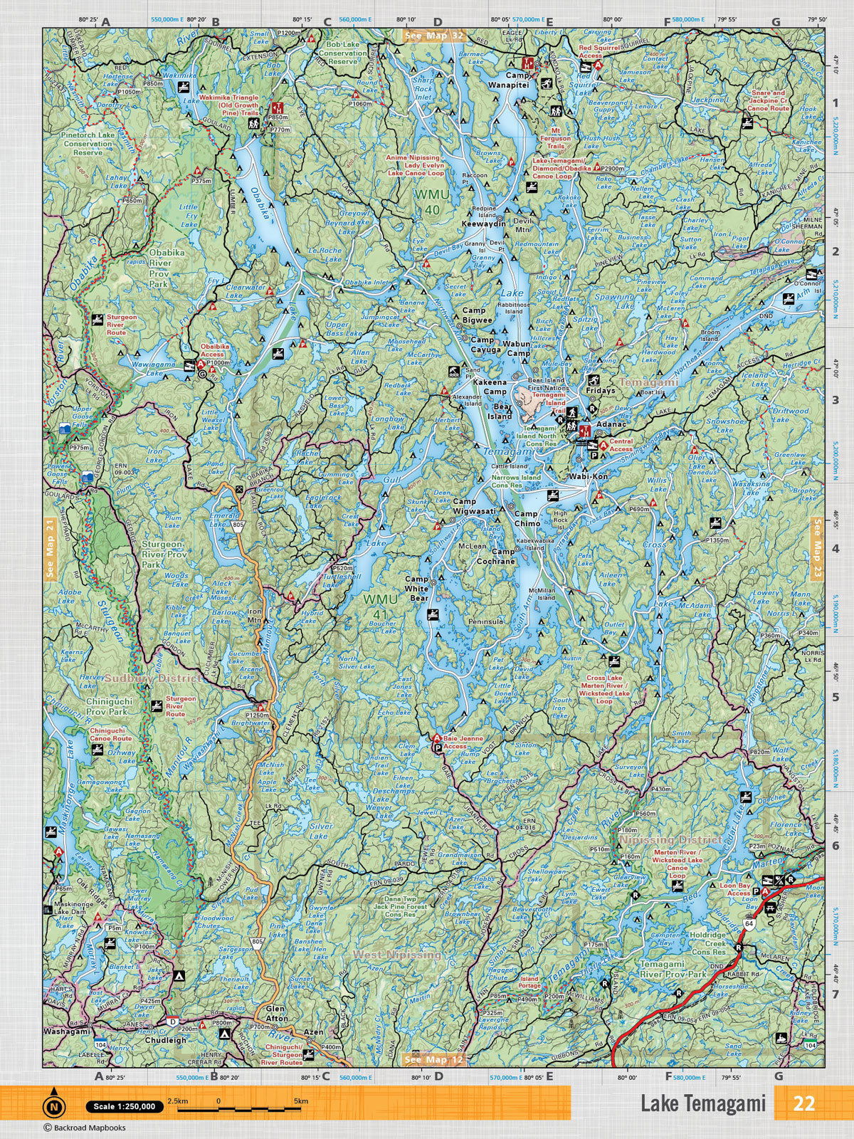 NEON22 Wall Map - Lake Temagami - Backroad Maps