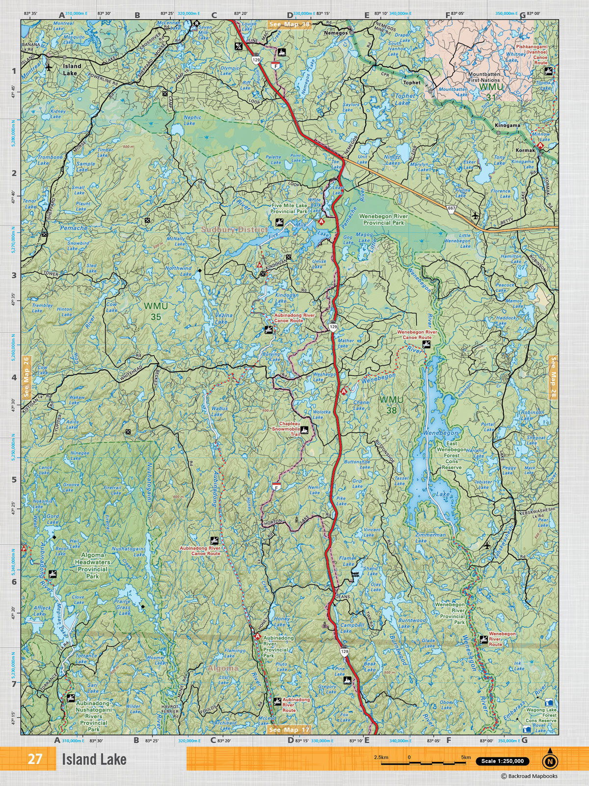 NEON27 Wall Map - Island Lake - Backroad Maps