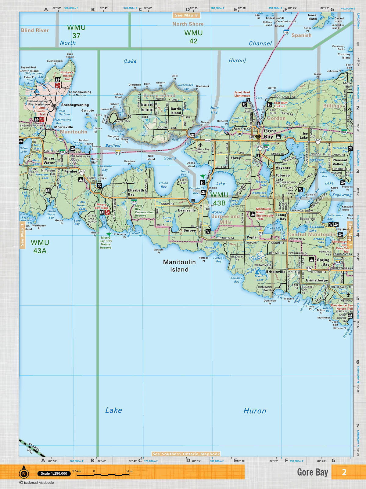 NEON2 Wall Map - Gore Bay - Backroad Maps