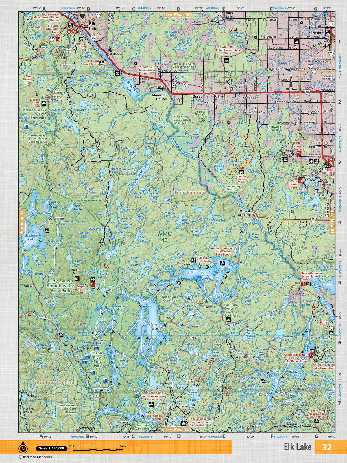 NEON32 Wall Map - Elk Lake - Backroad Maps