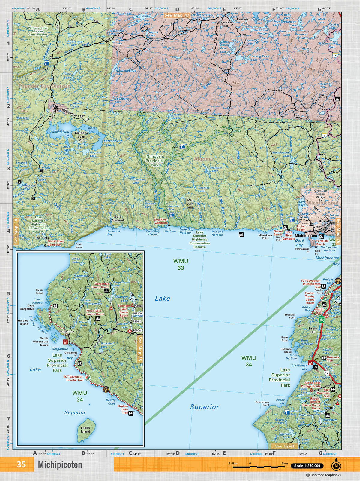 NEON35 Wall Map - Michipicoten - Backroad Maps