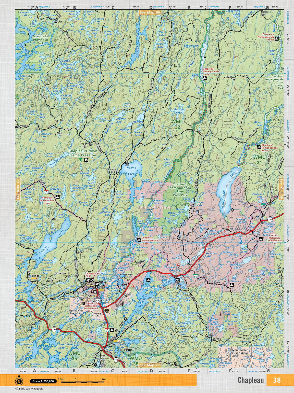 NEON38 Wall Map - Chapleau - Backroad Maps