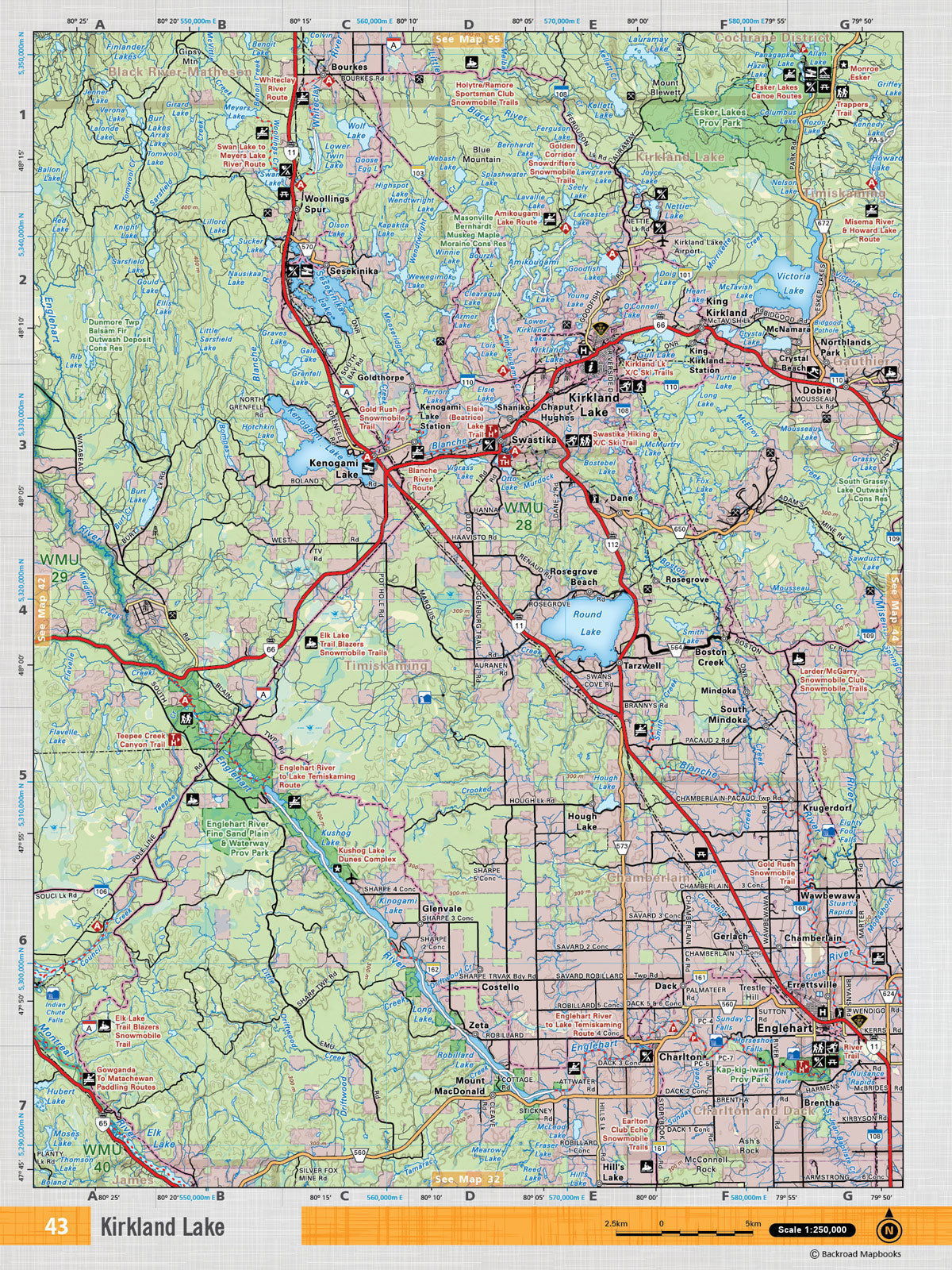 NEON43 Wall Map - Kirkland Lake - Backroad Maps