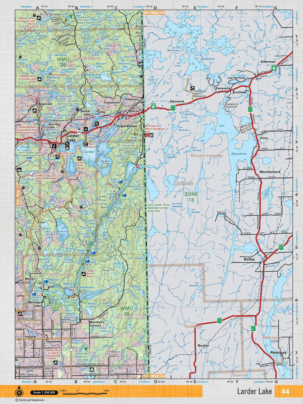 NEON44 Wall Map - Larder Lake - Backroad Maps