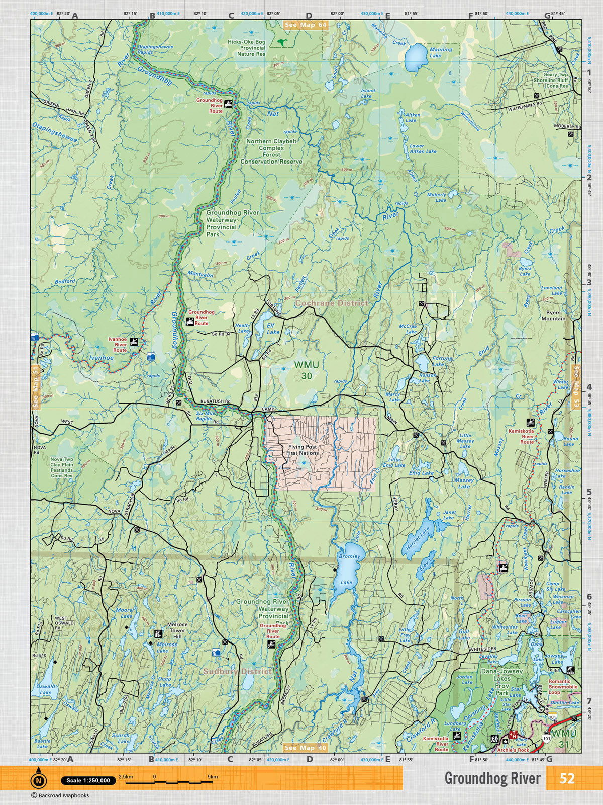 NEON52 Wall Map - Groudhog River - Backroad Maps