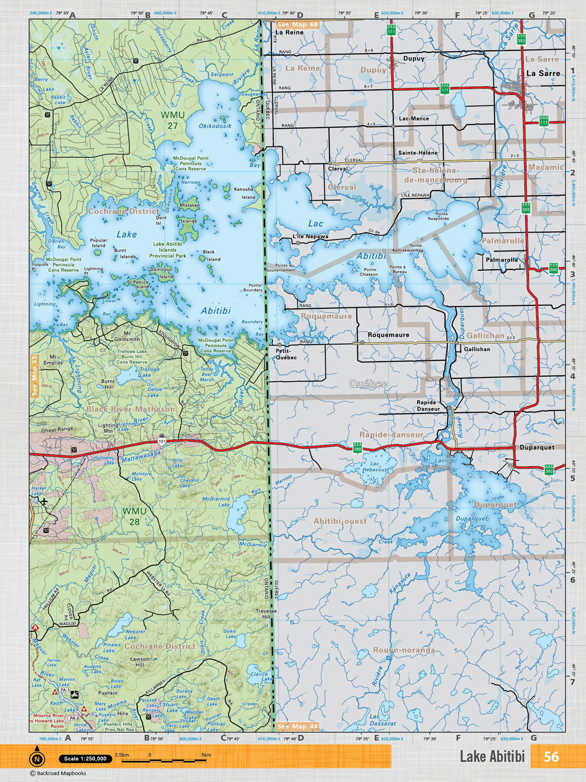 NEON56 Wall Map - Lake Abitibi - Backroad Maps