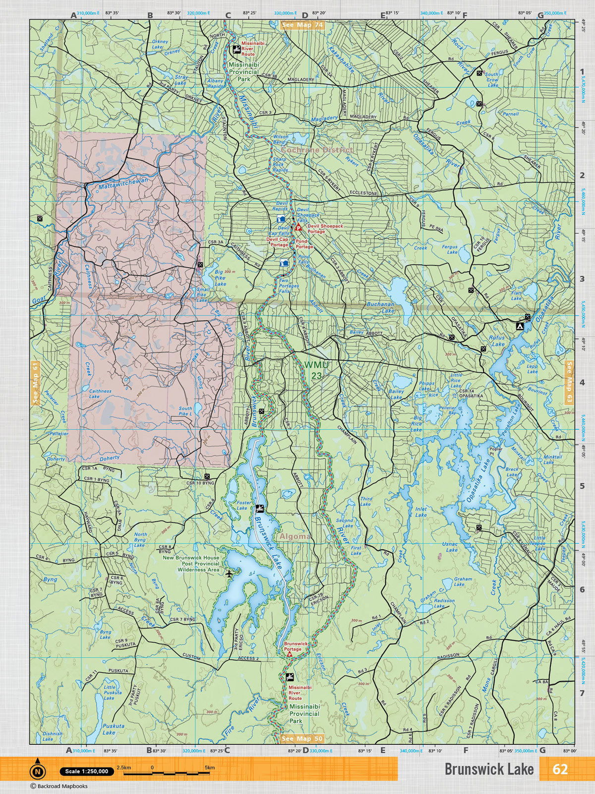 NEON62 Wall Map - Brunswick Lake - Backroad Maps