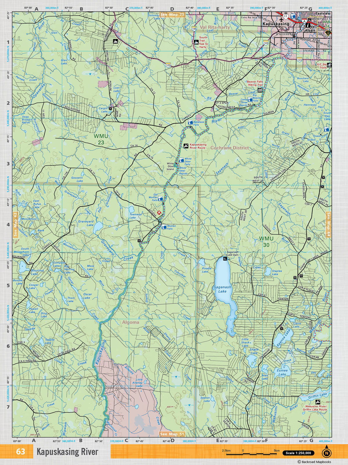 NEON63 Wall Map - Kapuskasing River - Backroad Maps