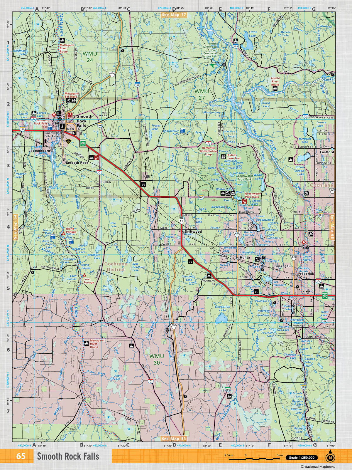 NEON65 Wall Map - Smooth Rock Falls - Backroad Maps