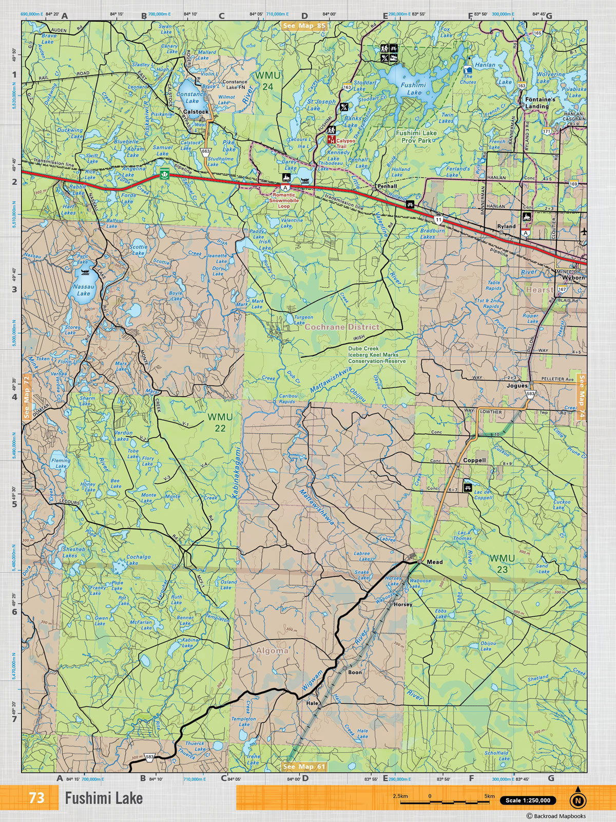 NEON73 Wall Map - Fushimi Lake - Backroad Maps